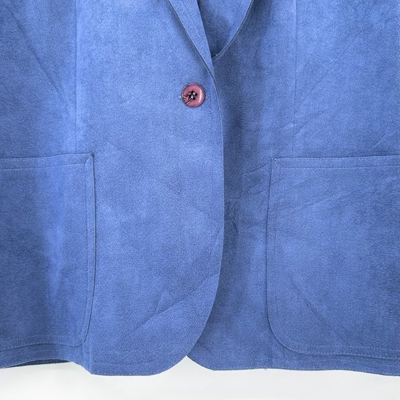 Vintage Bill Blass Blassport Faux Suede Blue Single Breasted Blazer Jacket - Picture 3 of 5